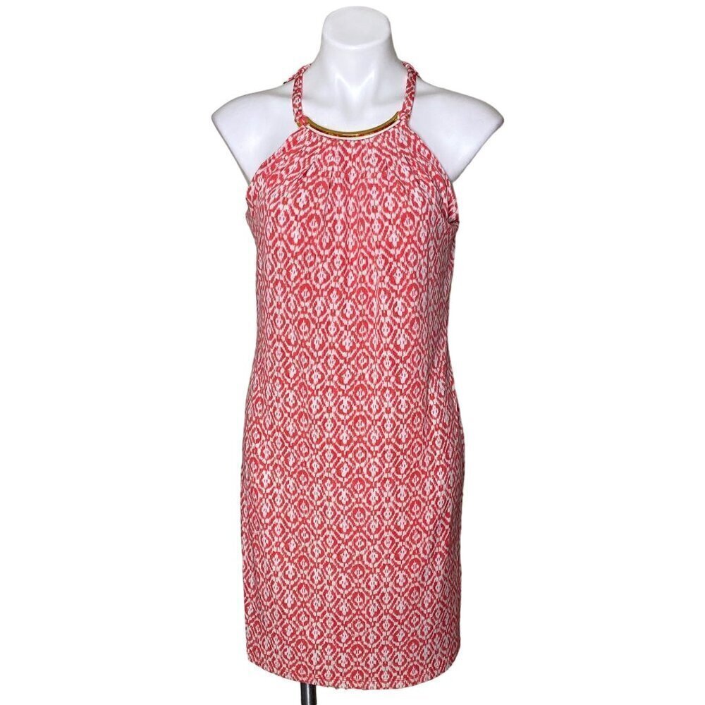 MICHAEL Michael Kors Logo Choker Mini Dress, Coral White Print Women's Size M